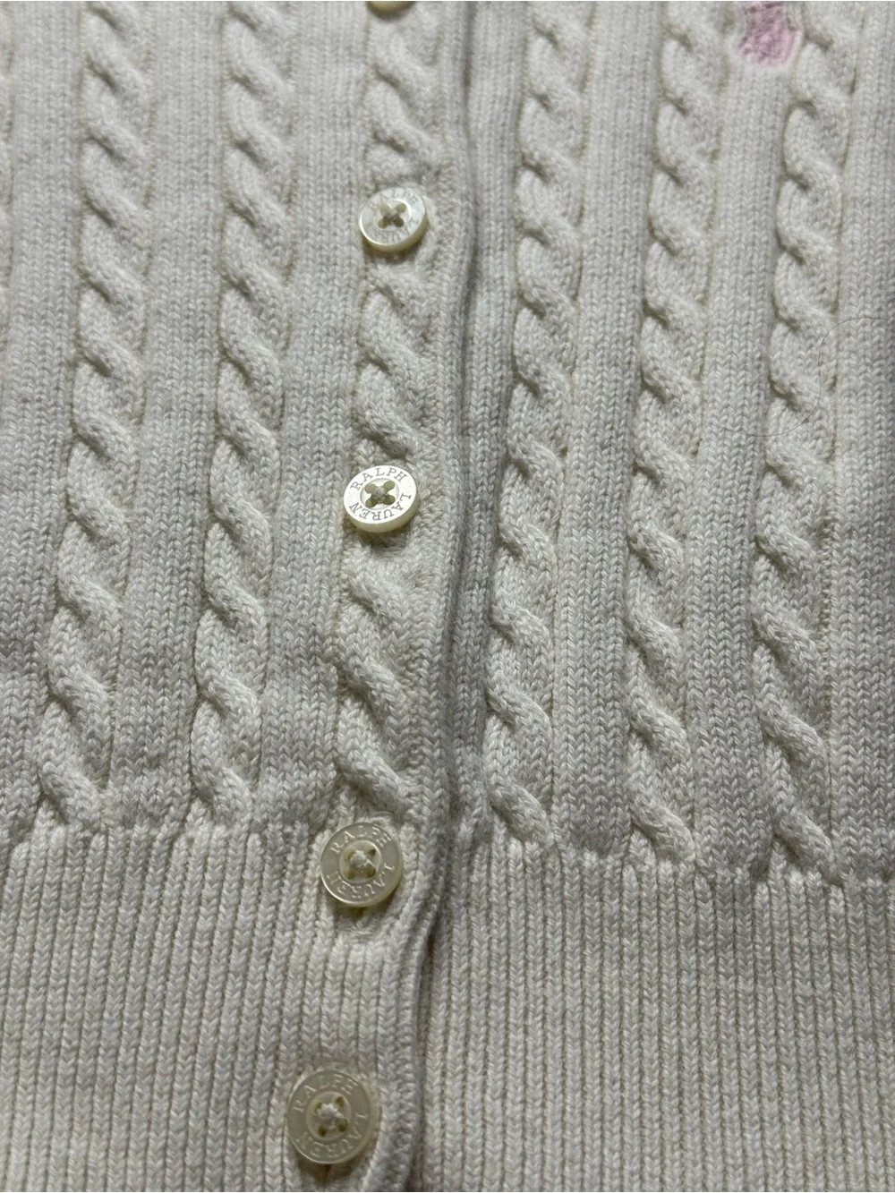 Ralph Lauren - Cream Cable Knit Button-Up Cardigan with Subtle Embroidery